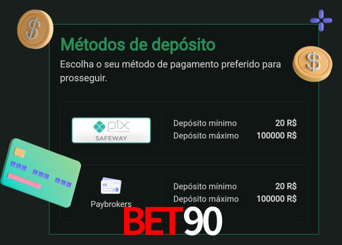 O cassino bet90 oferece uma grande variedade de métodos de pagamento